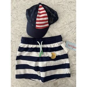 Cat & Jack Set Toddler Boys Lined Swim Trunks & Patriotic Adjustable Hat - 4T